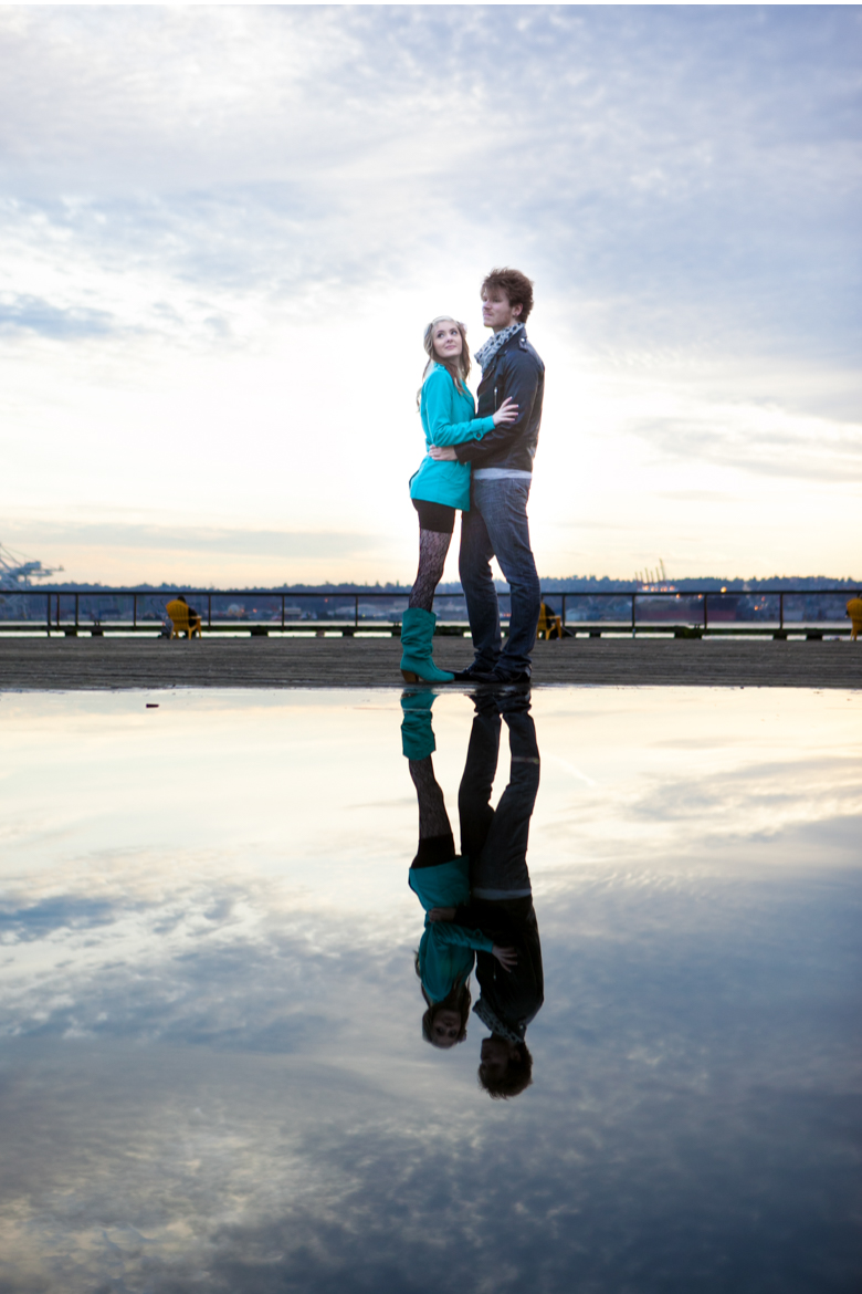 Seattle engagement session waterfront reflection