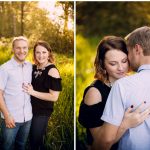 sunset in woods laughing couple hovander engagement session