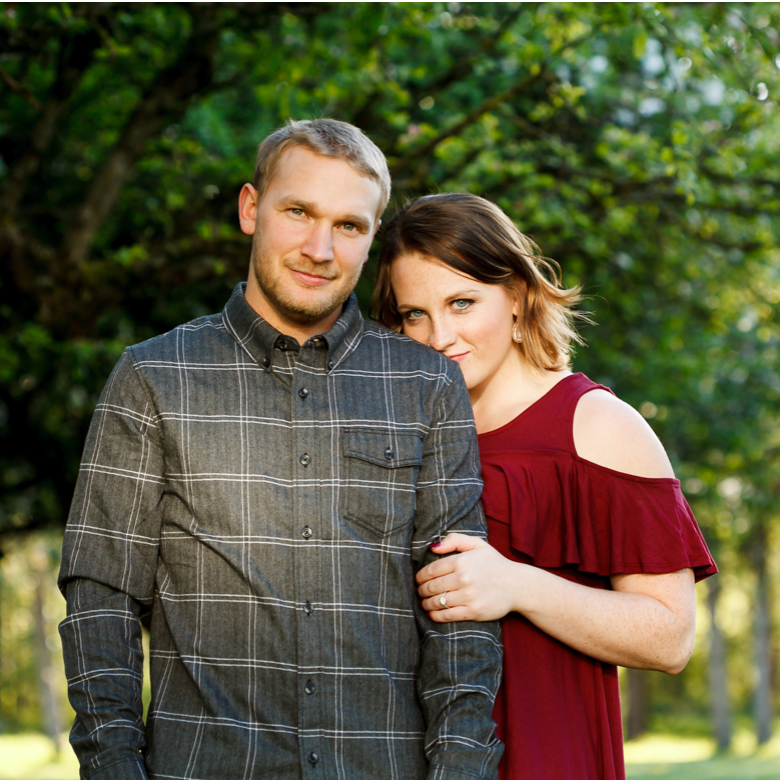 sunset in woods coy couple hovander engagement session 