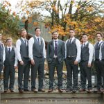fall wedding photo with groomsmen and fall color inspiration