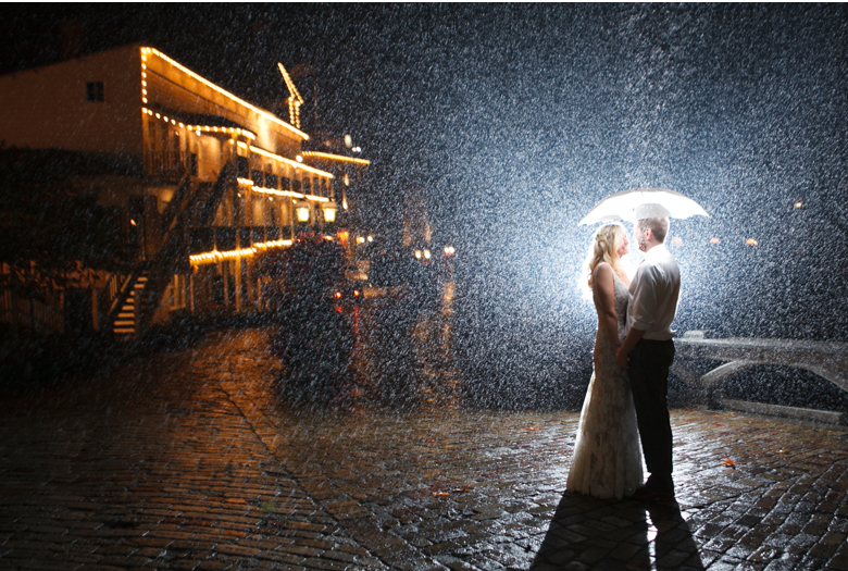 hotel haro night wedding photo in rain and umbrella