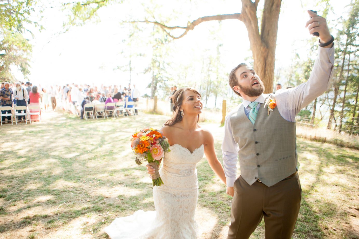 funny-wedding-selfie-after-ceremony-woodstock-farm-bellingham-venue